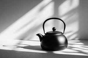 Minimalist teapot with handle in soft light, a Food & Drink Photo by AlyaAnd