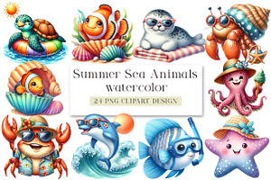 Summer Sea Animals Clipart, a Seasonal Illustration by DreamArtGraphic