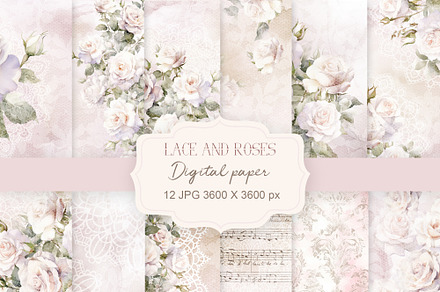Lace and roses Digital Paper