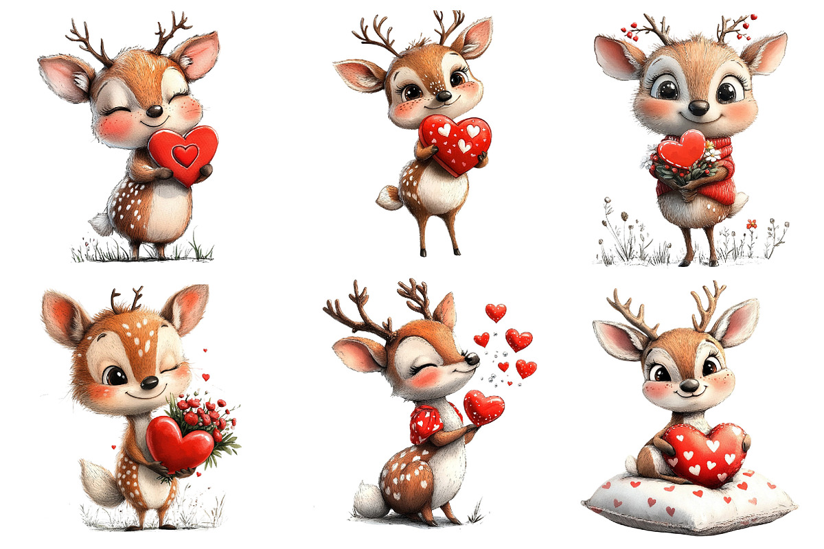 Valentine Cute Deer Clipart, an Illustration by Dream Creation (Photo 5 of 6)