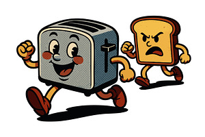 Angry toast chasing happy toaster, a Food Illustration by AlexArt