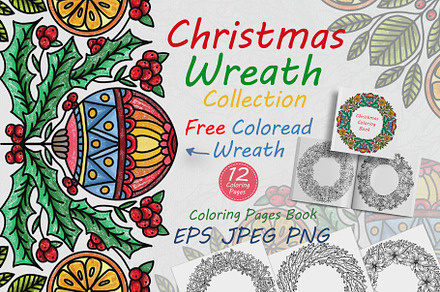 Christmas wreath for coloring book