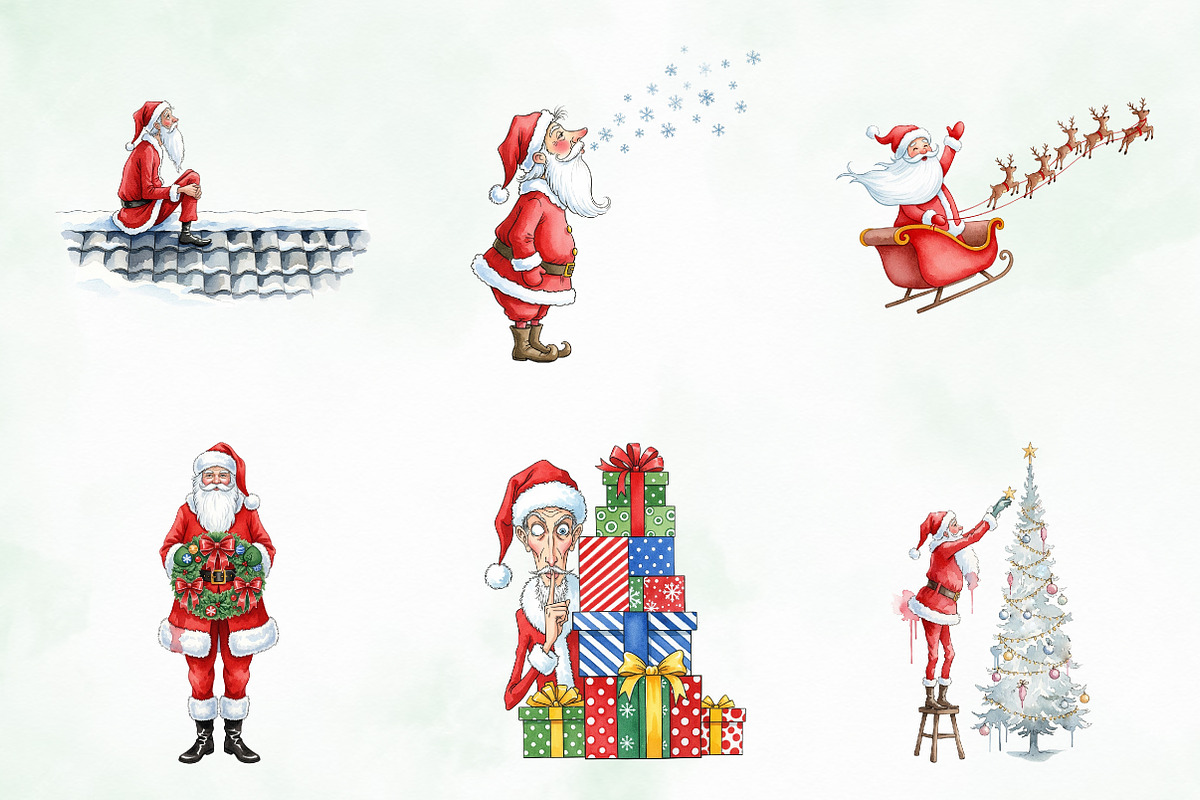 Watercolor Funny Skinny Santa Bundle, an Illustration by Creative Art (Photo 6 of 10)