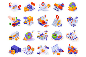 Logistic Isometric 3D Illustrations, a Templates & Theme by alexdndz