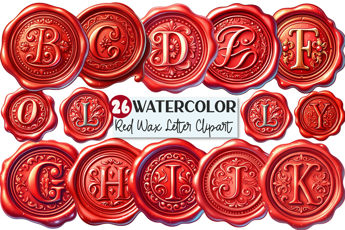 Red Wax Stamp Letter Clipart Bundle, an Illustration by Rose Art (Photo 1 of 7)