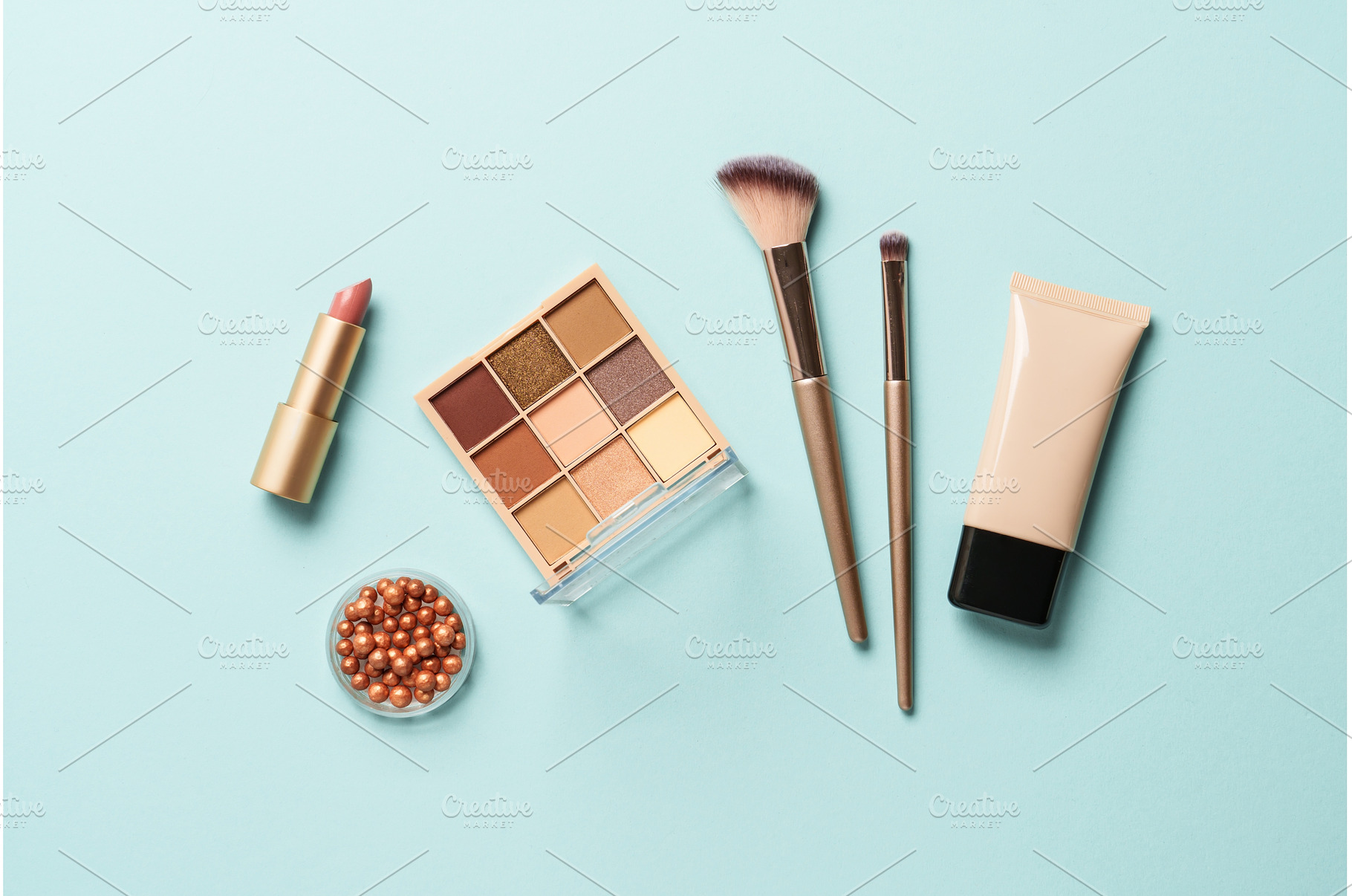 Beauty products on blue background., a Beauty & Fashion Photo by Nadia-nb