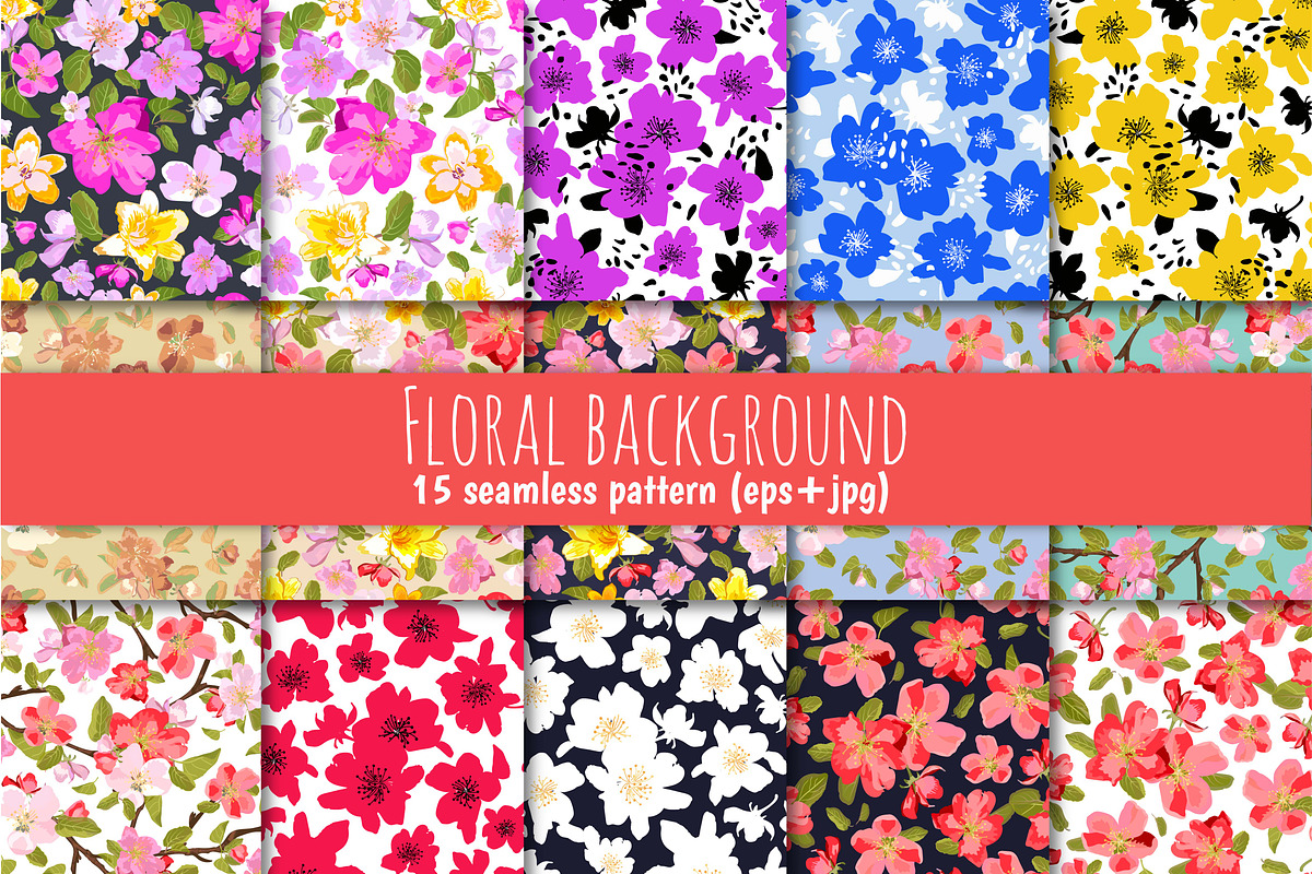 Floral background (15 patterns), a Pattern Graphic by Julycolor (Photo 1 of 2)