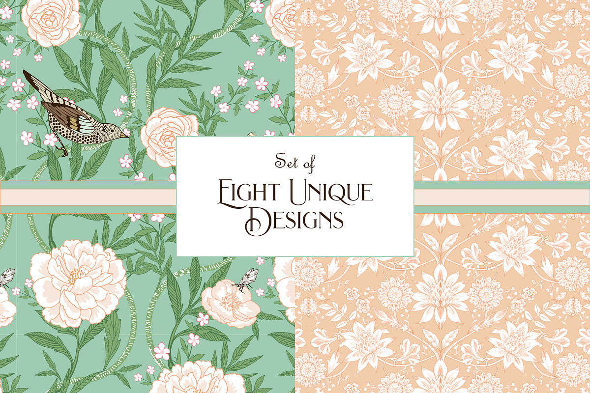 Morris Inspired Patterns Mint Coral, a Pattern Graphic by RachelStudio (Photo 2 of 5)
