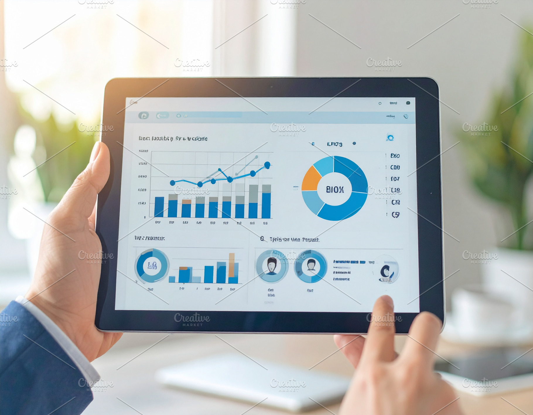 Hand holding a tablet showing a dashboard with analytics data, a Technology Photo by DanFLCreativo