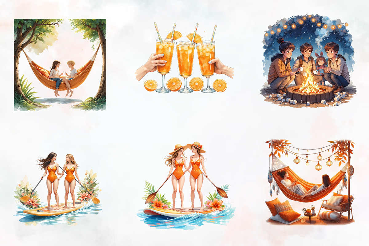 Orange Summer Friends Watercolor Png, an Illustration by RobertsArt (Photo 8 of 8)