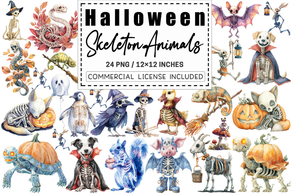 Halloween Skeleton Animals Clipart, a Graphic by CitraGraphics (Photo 1 of 4)