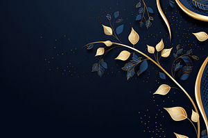 Blue and gold business banner background with golden and turquoise ornate and c