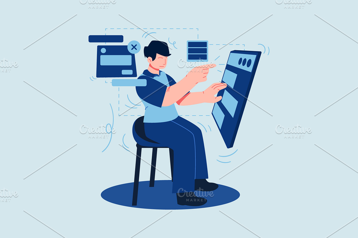 Man with User Interface Application, a Person Illustration by Ahmad_Studio