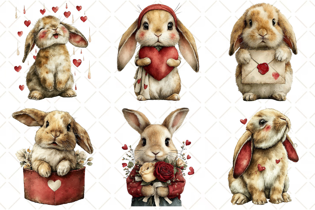 Whimsical Valentines Bunny Clipart, an Illustration by Black Bird Studio (Photo 3 of 6)