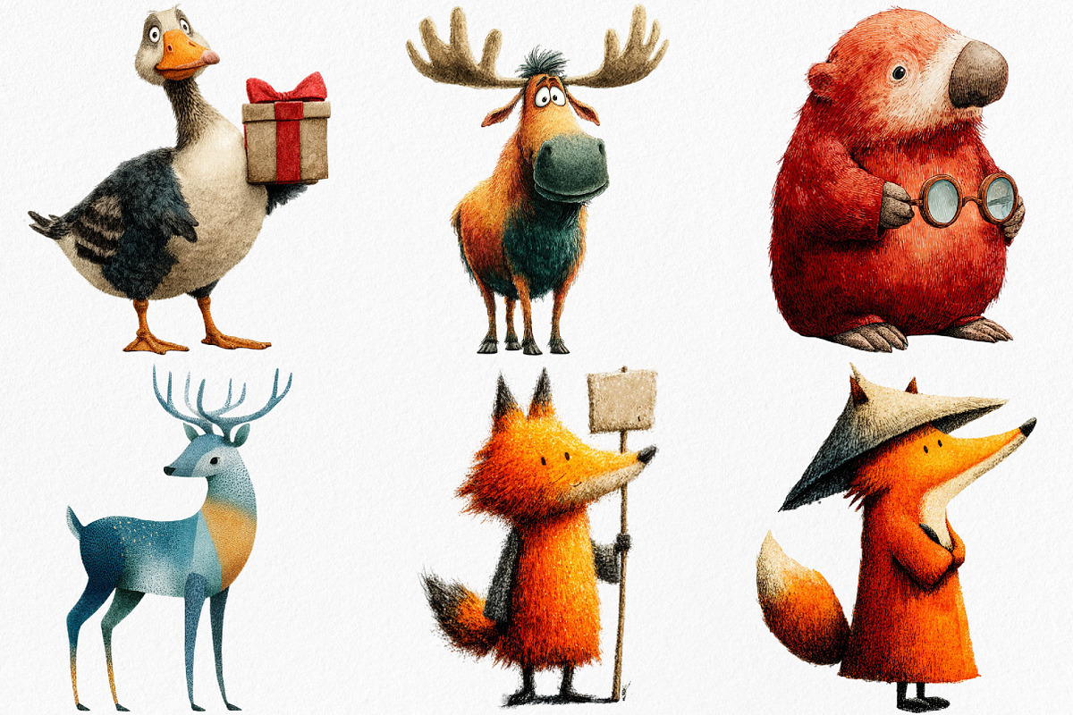 Watercolor Quirky Animals Clipart, an Illustration by Canvas Craft (Photo 3 of 8)