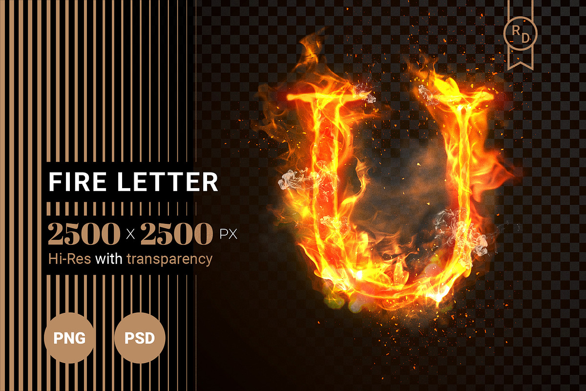 Fire Letter U of burning flame (PSD), an Illustration by Ron Dale