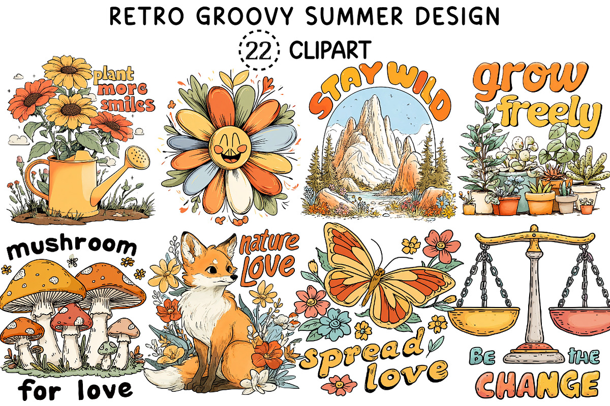 Retro Groovy Summer Design Bundle, an Object Illustration by Creative Art (Photo 1 of 7)
