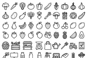 41 Farmers Market Produce Icons, an Outline Icon by adenpinkstore