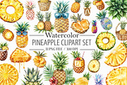 Pineapple watercolor clipart set, an Illustration by Libby Wishes (Thumbnail 1 of 7)