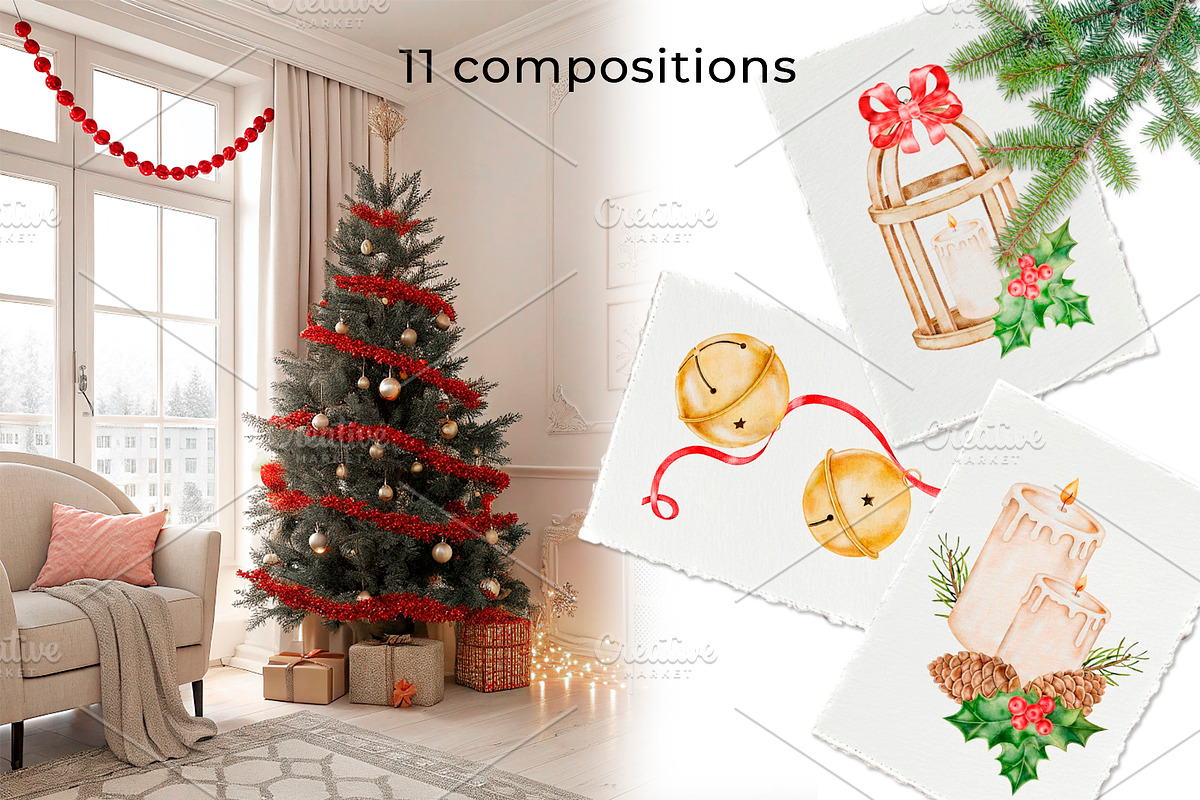 Xmas Watercolor Clipart, a Seasonal Illustration by Eves_Aquadreams (Photo 10 of 13)