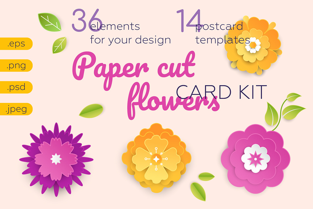 Paper Cut Flowers Card Kit, a Templates & Theme by Boyko Pictures (Photo 1 of 17)
