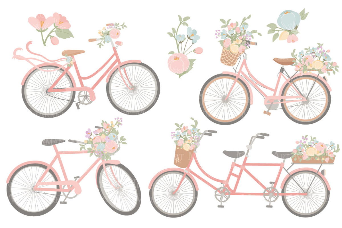 Pastel Floral Bicycle Vectors, an Illustration by Amanda Ilkov (Photo 4 of 5)