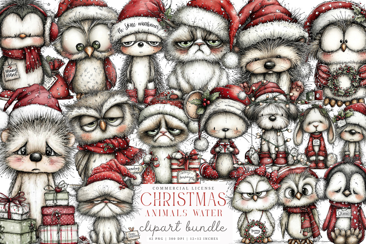 Whimsical Grumpy Christmas Animals, an Illustration by SinaCreation (Photo 1 of 7)