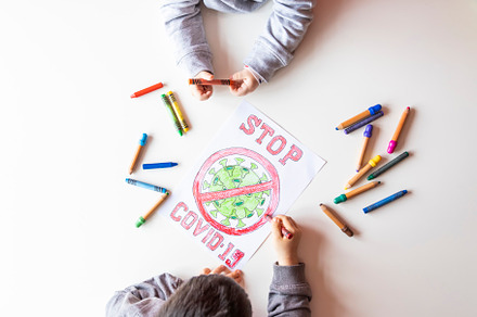 Drawing of stop coronavirus containing draw, caution, and contamination