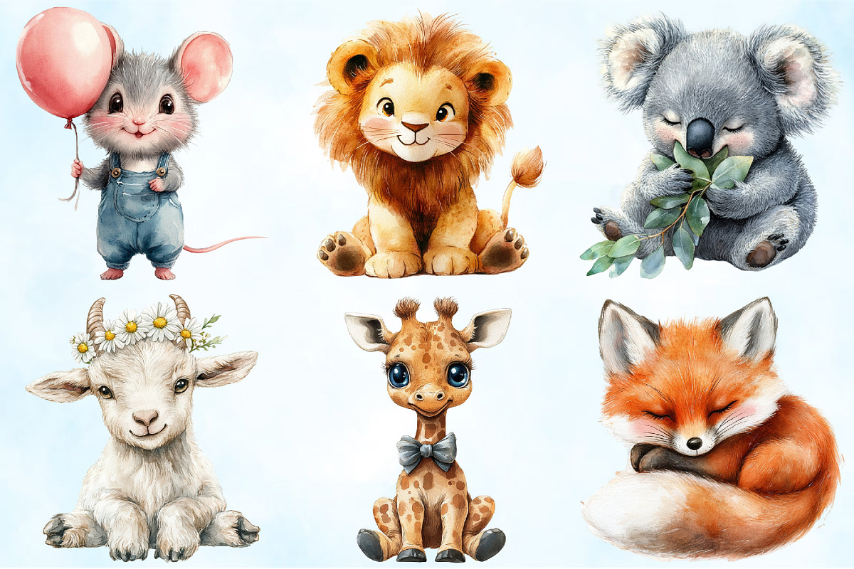 Cute Baby Animals PNG, an Illustration by Craft Nest (Photo 2 of 5)