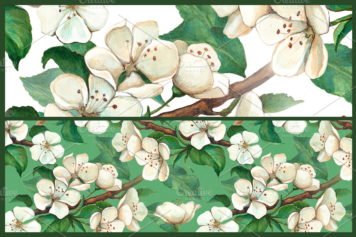 Seamless pattern with apple flowers preview 3