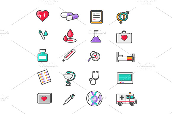 Set Of Outline Medicine Icons