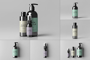 Black Bottles Cosmetic Mockup, a Cups & Container Mockup by Yogurt86
