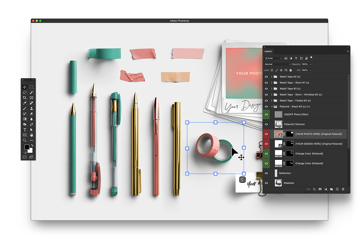 Marina Pens and Washi Pack, an Advertising Mockup by Custom Scene (Photo 7 of 10)