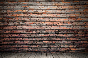 wood floor and brick grunge wall