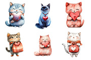 Watercolor Valentine Cats Clipart, an Illustration by Dream Creation (Thumbnail 2 of 7)