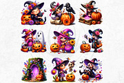 Playful Halloween witches cliparts, a Seasonal Illustration by ThatsDesignArt (Thumbnail 6 of 10)