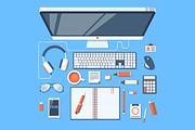 Flat Workspace Top View, a Technology Illustration by karnofff (Thumbnail 3 of 4)