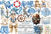 Watercolor Coastal Nursery Clipart, a Seasonal Illustration by Design Market (Thumbnail 1 of 5)