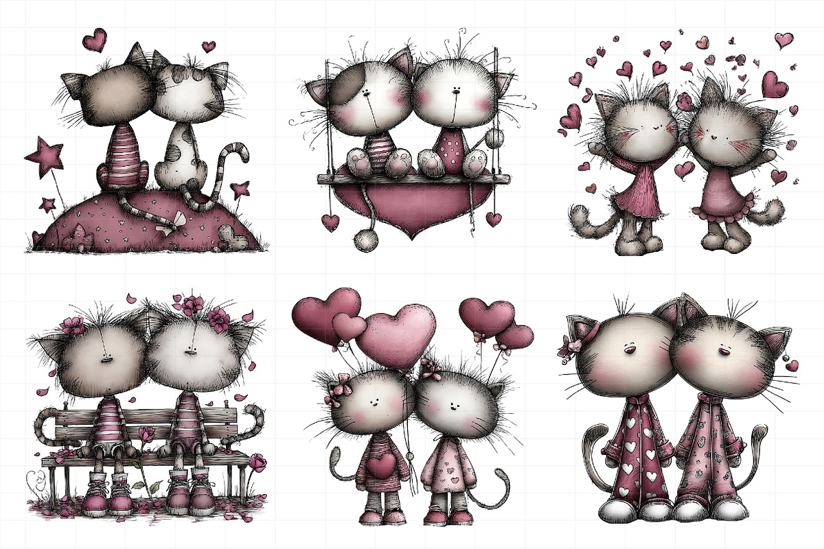 Sweet Valentine Cat Couple Clipart, an Illustration by Daily.Designs (Photo 5 of 8)