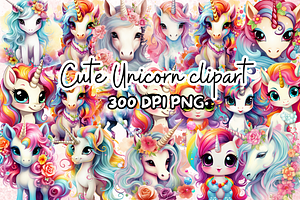 Cute Unicorn Clipart Bundle