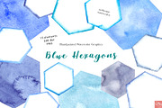 Blue Watercolor Hexagon Graphics, an Object Graphic by LittleAcornGraphics (Thumbnail 1 of 5)