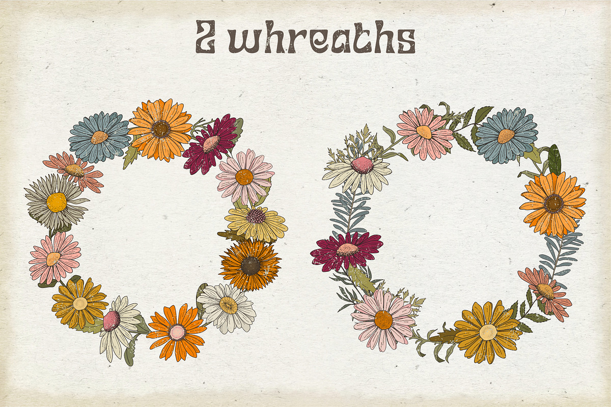 Set of SVG & PNG retro Daisies, a Decorative Illustration by marie dricot (Photo 6 of 10)