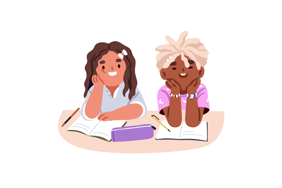 Kid students study at desk set, a Person Illustration by Good Studio (Photo 3 of 7)