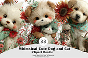 Whimsical Cute Dog and Cat Clipart, a Seasonal Illustration by CreationArt (Thumbnail 1 of 5)