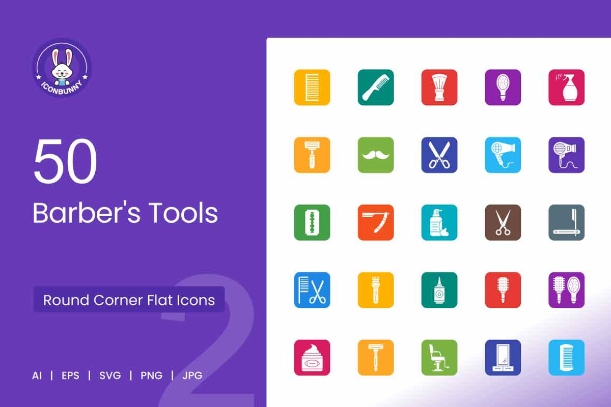 50 Barber’s Tools Filled Round Icon, an Icon by IconBunny (Photo 1 of 2)
