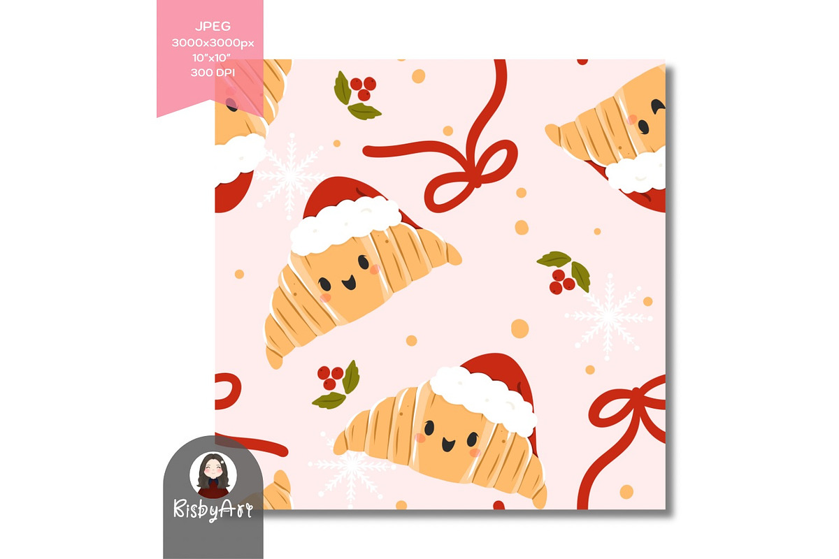 Coquette Christmas Croissant Pattern, a Pattern Graphic by KisbyArt (Photo 3 of 3)