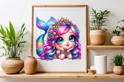 Watercolor Cute Mermaid Clipart, a Seasonal Illustration by Craft Nest (Thumbnail 4 of 5)