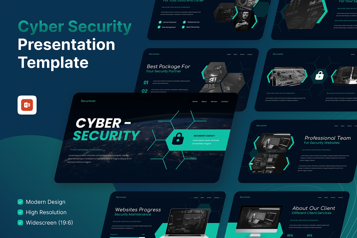 Secure Net Cyber Security PowerPoint, a Presentation Template by SquidPixey