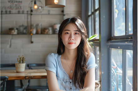 Serene young woman in a cozy cafe, a Person Photo by Ylivdesign