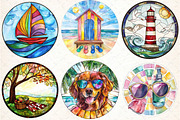 Round Stained Glass Summer Clipart, an Illustration by DreamCafeArt (Thumbnail 3 of 7)